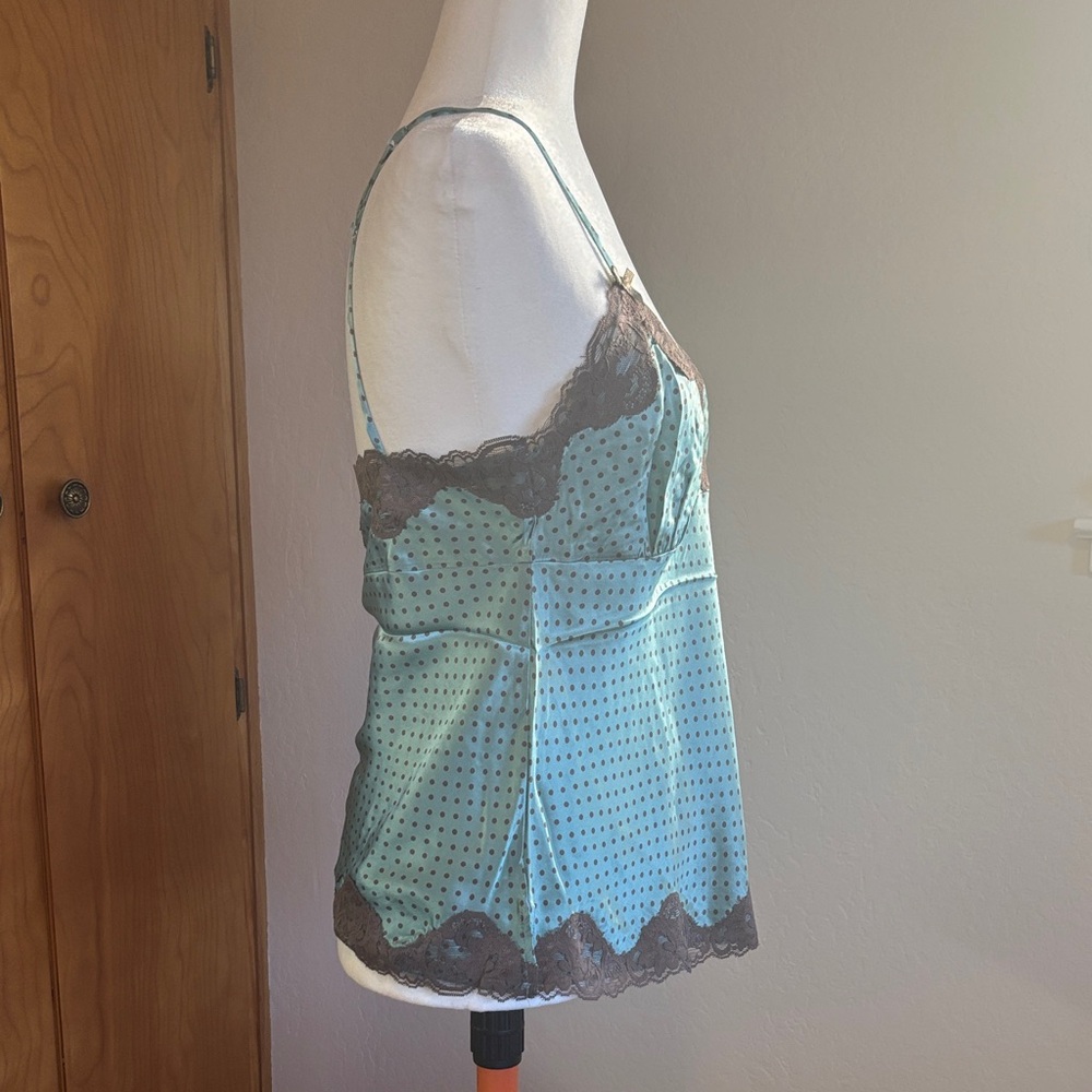Gold Hawk 100% Silk Teal and Brown Lace Chemise - Picture 4 of 7
